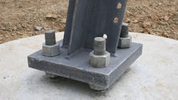 Four bolt base plate that will support a 765kV running corner tower. Four bolt base plate that will support a 765kV running corner tower.