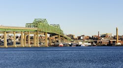 The Braga Bridge crosses the Taunton River near Fall River, Massachusetts. The city was famous in the 19th century as a hub of the U.S. textile industry.