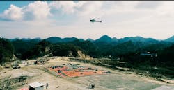 Helicopter yard operation in 132-kilovolt Biswanath Chariali-Itanagar line. The company implemented an extensive aerial operation by deploying lightweight helicopters transporting 6,700 metric tons (7,385 tons) of material across 50 locations in Assam and Arunachal Pradesh. Helicopter yard operation in 132-kilovolt Biswanath Chariali-Itanagar line. The company implemented an extensive aerial operation by deploying lightweight helicopters transporting 6,700 metric tons (7,385 tons) of material across 50 locations in Assam and Arunachal Pradesh.