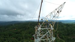 Tower erection in 400 kilovolt D/C Silchar-Misa line. This line is a double-circuit, quad-conductored 178 km (111 mile) transmission line with aluminum conductor steel reinforced conductor.