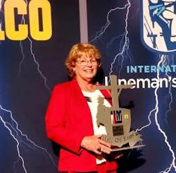 Susan Blaser was honored as a Hall of Famer at the International Lineman’s Rodeo banquet in Overland Park, Kansas. Susan Blaser was honored as a Hall of Famer at the International Lineman’s Rodeo banquet in Overland Park, Kansas.