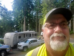 When he’s traveling across the country for line work, Kelly Steber lives in his RV close to the job site. When he’s traveling across the country for line work, Kelly Steber lives in his RV close to the job site.