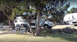 When he travels for line work for Tiger Powerline, Noah Stoll can stay in a camper. When he travels for line work for Tiger Powerline, Noah Stoll can stay in a camper.