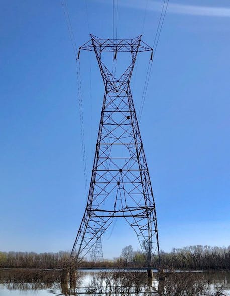 Tower 58 in the Clinton to Stilwell 161 kV transmission line.