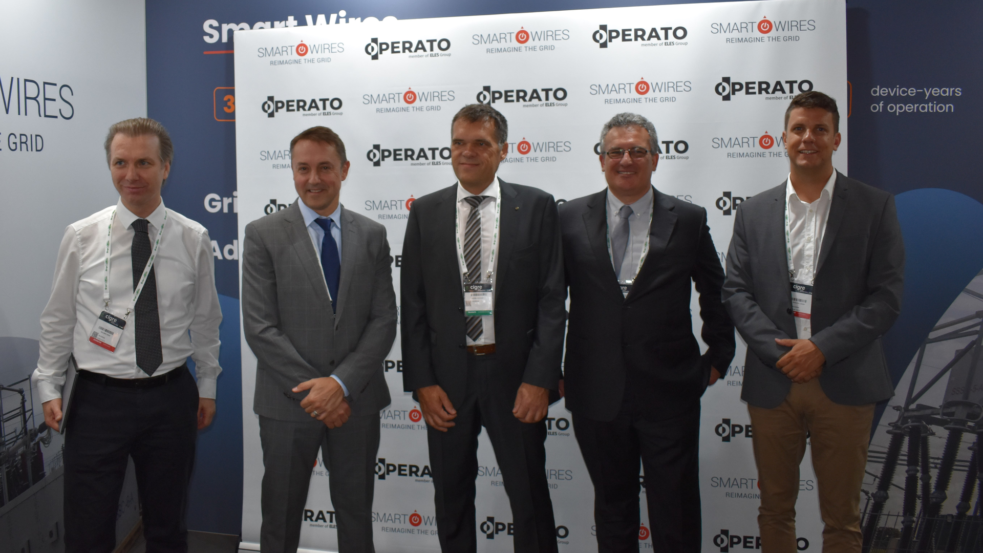 Leaders from Smart Wires, ELES (the Slovenian Transmission System Operator that developed SUMO) and Operato (a subsidiary of ELES) announce the launch of Smart Wires&rsquo; SUMO offering. From left: Uros Salobir, ELES Dir. of Strategic Innovation Dept.; Peter Wells, Smart Wires CEO; Andrej Souvent, Operato CEO; Mark Norton, Smart Wires VP Business Development, Europe; Jovan Pavicevic, Operato Marketing Director