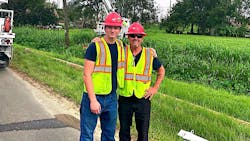 Wayne Lynn, and his son, William, are shown on a storm restoration in Louisiana in September 2021. Wayne Lynn, and his son, William, are shown on a storm restoration in Louisiana in September 2021.