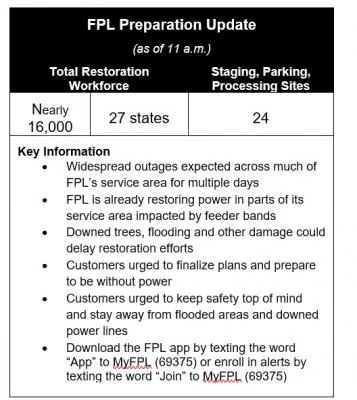 Fpl Issues FPL Urges Customers to Prioritize Safety, Prepare to be Without Power ...