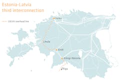 Path of transmission interconnection from Harku, Estonia to Riga, the capital of Latvia.