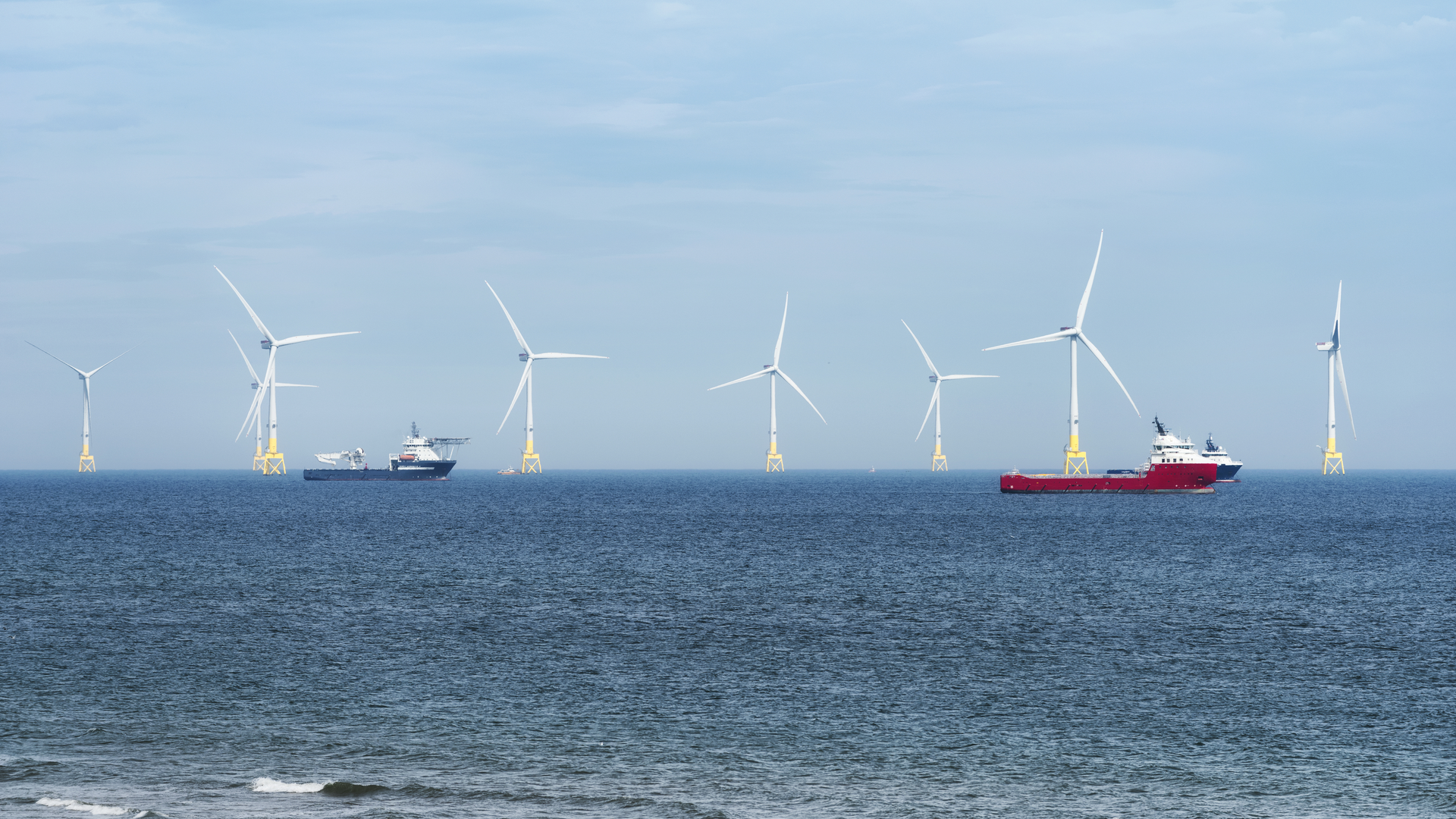 Wind turbines in an offshore wind farm near Aberdeen, Scotland.