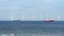 Wind turbines in an offshore wind farm near Aberdeen, Scotland.