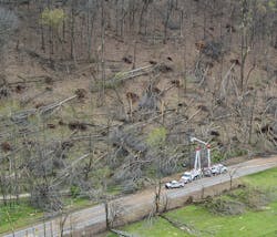 Alabama Power workers respond to a downed line caused by falling trees, When tree falls happen and outages follow, FISR can help develop a restoration plan by dynamically checking for voltage violations and overloads, avoiding plans that could potentially cause issues. Alabama Power workers respond to a downed line caused by falling trees, When tree falls happen and outages follow, FISR can help develop a restoration plan by dynamically checking for voltage violations and overloads, avoiding plans that could potentially cause issues.