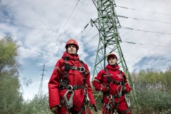 Overhead line workers. Overhead line workers.