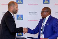 David Olofsson, Global Manager HVDC Service for Hitachi Energy, and L&eacute;on Makwenge Kapikila, Director of Grand Projects for SNEL, at the contract signing ceremony.