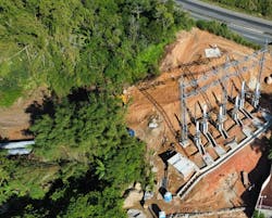Assembly of the cable arrival gantry in the overhead-submarine transition. Assembly of the cable arrival gantry in the overhead-submarine transition.