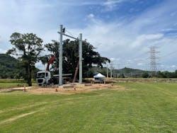Steel poles employed in the urban area of the overhead line. Steel poles employed in the urban area of the overhead line.