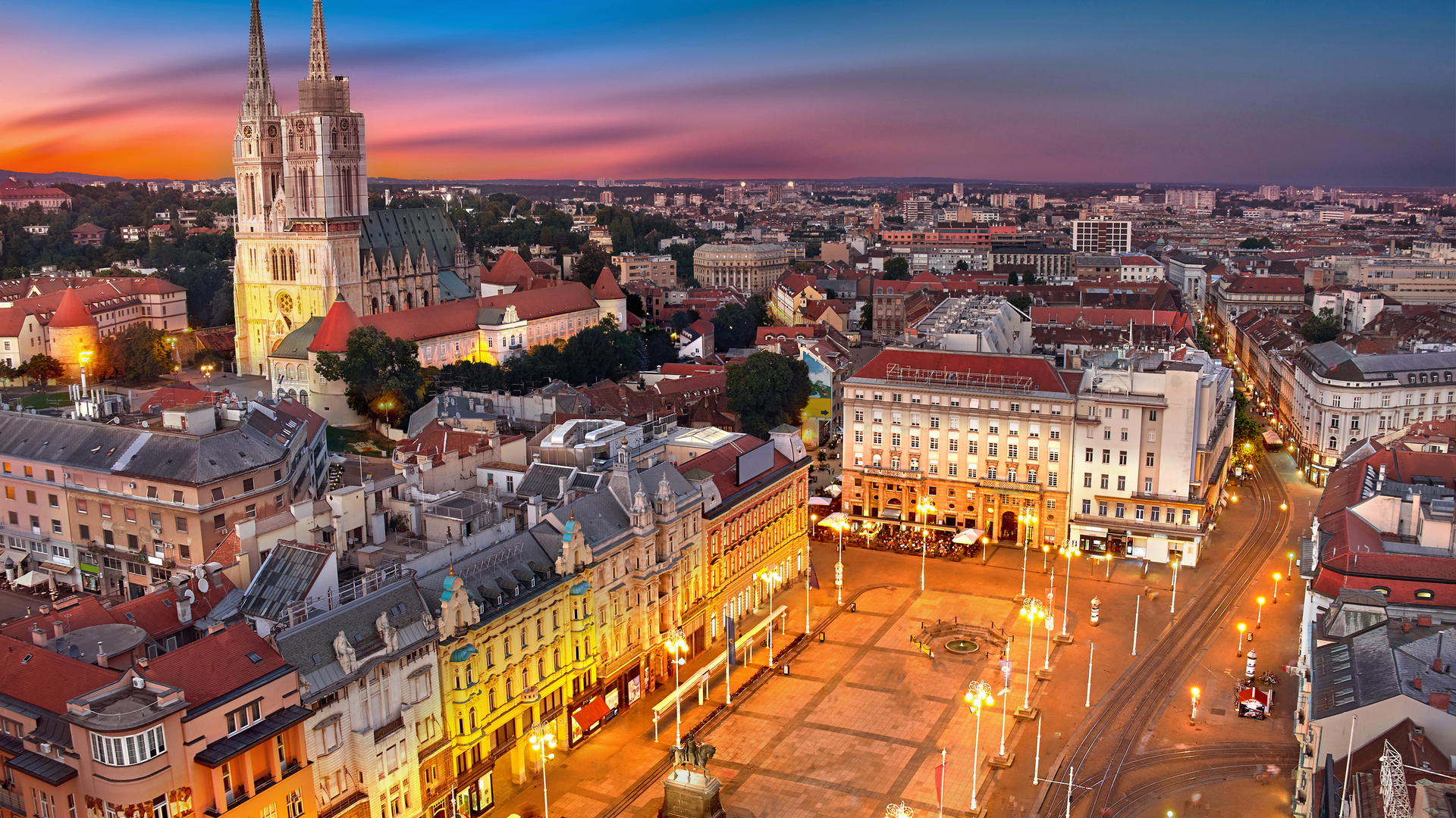 A view of Ban Jela&ccaron;i&cacute; Square in Zagreb, Croatia, which is the largest and most populous city in Croatia, as well as its capital since the country declared independence in 1991.
