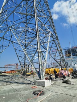 Conductor stringing works near Gopalganj substation. Conductor stringing works near Gopalganj substation.