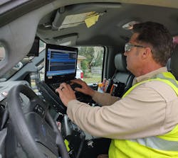 A Duke Energy trouble technician uses technology to update the outage management system and get his next assignment. A Duke Energy trouble technician uses technology to update the outage management system and get his next assignment.