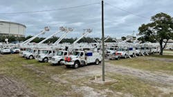 Duke Energy Florida’s staging site at Tropicana Field in St. Petersburg, Florida, housed more than 200 trucks ready to respond during Hurricane Nicole. Crews came from as far as the Midwest, Louisiana and the eastern portion of the country to answer the call to assist Duke Energy Florida to help get the lights back on for customers. Duke Energy Florida’s staging site at Tropicana Field in St. Petersburg, Florida, housed more than 200 trucks ready to respond during Hurricane Nicole. Crews came from as far as the Midwest, Louisiana and the eastern portion of the country to answer the call to assist Duke Energy Florida to help get the lights back on for customers.
