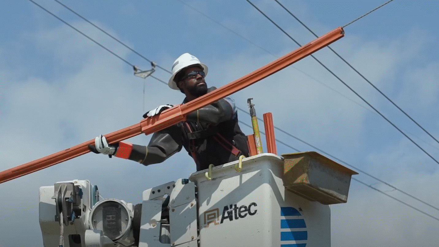 An overhead line worker for Dominion. As part of its undergrounding program, Dominion studied which of its overhead lines were the most outage prone.