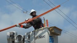 An overhead line worker for Dominion. As part of its undergrounding program, Dominion studied which of its overhead lines were the most outage prone. An overhead line worker for Dominion. As part of its undergrounding program, Dominion studied which of its overhead lines were the most outage prone.