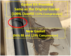 Figure 5. Gasket kit provided vs new, installed gasket.