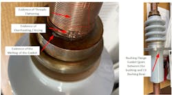 Figure 6. Overheated LV terminal and damaged top gasket. Figure 6. Overheated LV terminal and damaged top gasket.