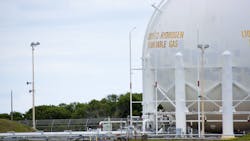 A tank of hydrogen fuel at Kennedy Space Center. A tank of hydrogen fuel at Kennedy Space Center.