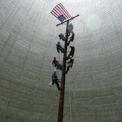 In 2009, Alice Lockridge organized an all-women lineworker crew to perform the flag raising inside the defunded Satsop Nuclear Plant Cooling tower as the starting session of the Energy Conference. These women were from around the Puget Sound Area and represented a full spectrum of skill levels from a fresh new apprentice to journey-level workers and a retired line worker. One was a veteran. In 2009, Alice Lockridge organized an all-women lineworker crew to perform the flag raising inside the defunded Satsop Nuclear Plant Cooling tower as the starting session of the Energy Conference. These women were from around the Puget Sound Area and represented a full spectrum of skill levels from a fresh new apprentice to journey-level workers and a retired line worker. One was a veteran.