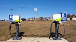Electric vehicle charging station near an Alaska highway.