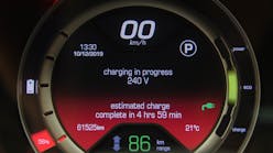 An electric vehicle&rsquo;s charge readout. DC fast-chargers are capable of putting more stress on transformers and the greater the power grid than Level 1 chargers that take hours to bring a vehicle to full charge.