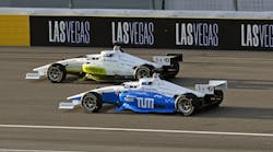 PoliMOVE passes TUM in the final pass of the competition at the Las Vegas Motor Speedway.