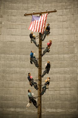 In 2009, Alice Lockridge organized an all-women lineworker crew to perform the flag raising inside the defunded Satsop Nuclear Plant Cooling tower as the starting session of the Energy Conference. These women were from around the Puget Sound Area and represented a full spectrum of skill levels from a new apprentice to journey-level workers and a retired line worker. In 2009, Alice Lockridge organized an all-women lineworker crew to perform the flag raising inside the defunded Satsop Nuclear Plant Cooling tower as the starting session of the Energy Conference. These women were from around the Puget Sound Area and represented a full spectrum of skill levels from a new apprentice to journey-level workers and a retired line worker.