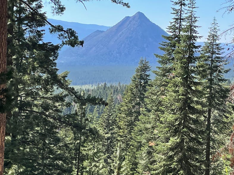 A scenic overlook includes a view of Black Butte Mountain.