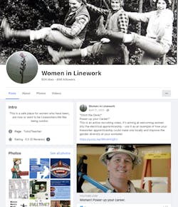 : Alice Lockridge manages the Facebook page, Women in Linework, to support women in the line trade and give them a place to connect. : Alice Lockridge manages the Facebook page, Women in Linework, to support women in the line trade and give them a place to connect.