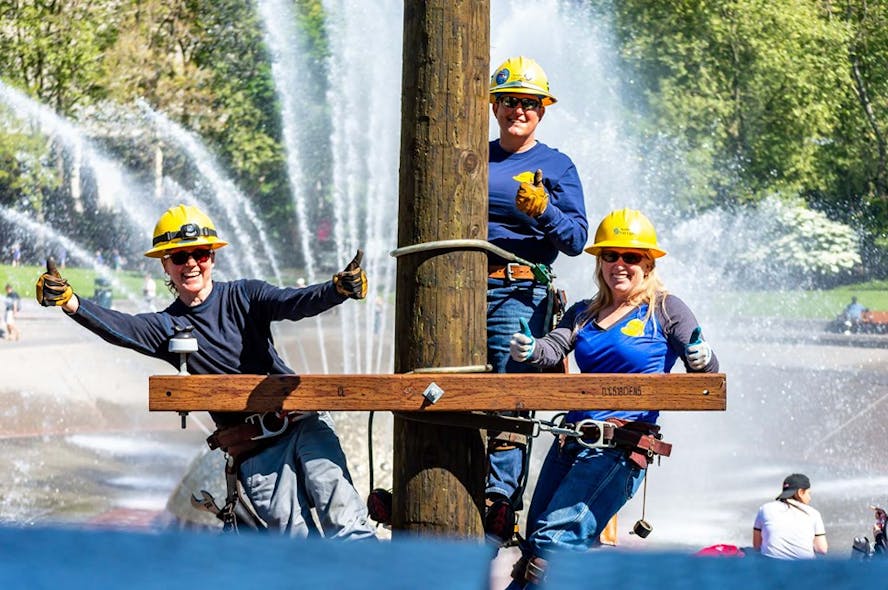 Three women lineworkers at Seattle City Light.