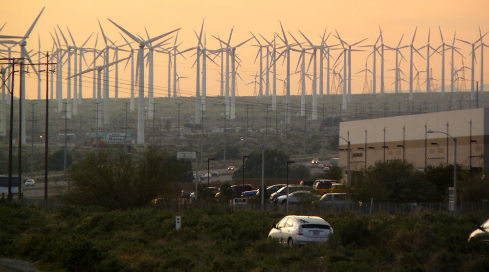 A California wind farm generates renewable energy.
