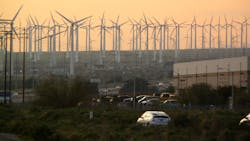 A California wind farm generates renewable energy. A California wind farm generates renewable energy.