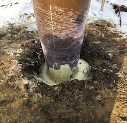 Backfilling of poles with foam. Backfilling of poles with foam.