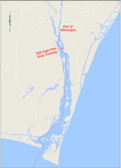 Map showing the shipping cChannel to the Port of Wilmington. Map showing the shipping cChannel to the Port of Wilmington.