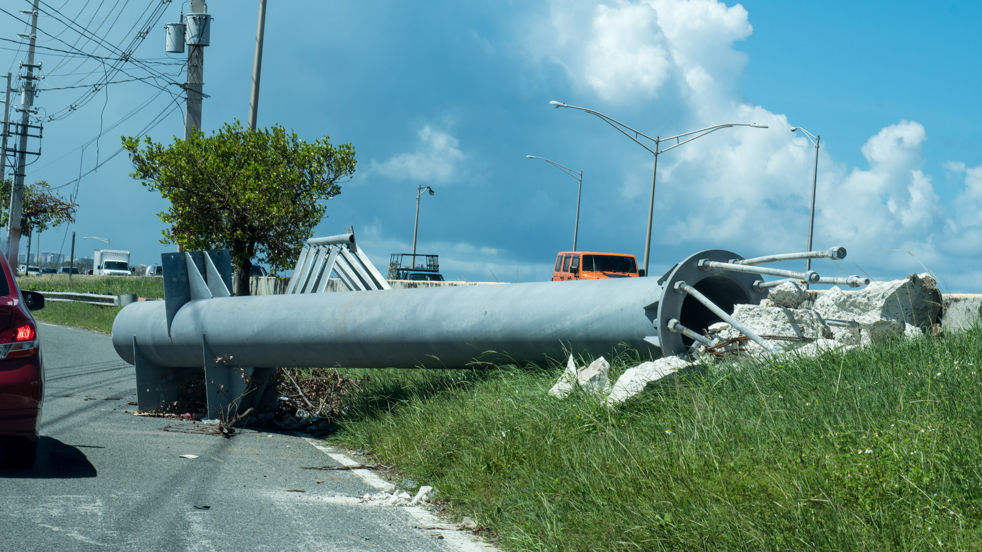 Infrastructure damage near San Juan, Puerto Rico, left by Hurricane Maria.
