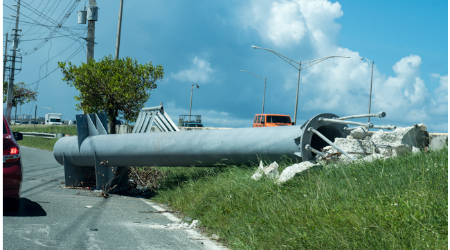 Infrastructure damage near San Juan, Puerto Rico, left by Hurricane Maria.