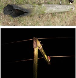 Examples of unbonded cross arms that burned. Examples of unbonded cross arms that burned.