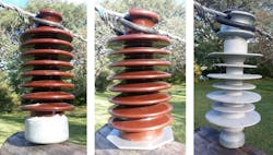 Design-acceptable insulators for mounting phase conductors: capped porcelain, uncapped porcelain with collector plate and capped composite insulator. Design-acceptable insulators for mounting phase conductors: capped porcelain, uncapped porcelain with collector plate and capped composite insulator.