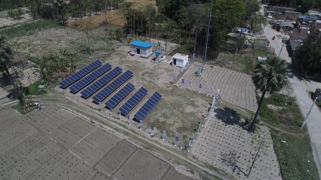 Aerial shot of a mini-grid under construction in Aurai, India. Husk&rsquo;s mini-grids are located close to main market areas, and distribution networks need to cover 80% of commercial customers to maximize both local impact and company revenue.