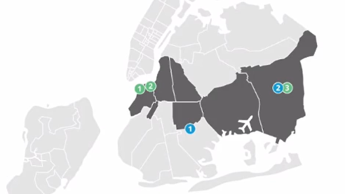 Plans call for the transmission (green) and distribution (blue) substations to be built by 2028.