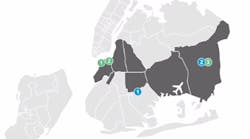 Plans call for the transmission (green) and distribution (blue) substations to be built by 2028. Plans call for the transmission (green) and distribution (blue) substations to be built by 2028.