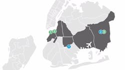 Plans call for the transmission (green) and distribution (blue) substations to be built by 2028. Plans call for the transmission (green) and distribution (blue) substations to be built by 2028.