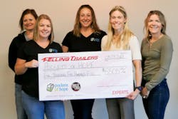 2023 Trailer for a Cause check presentation to Pockets of Hope Team, (L-R) Jennifer Bruzek, Briana Sjodin, Lisa Schroers along with Brenda Jennissen, and Bonnie Radjenovich Felling Trailers’ Owners. 2023 Trailer for a Cause check presentation to Pockets of Hope Team, (L-R) Jennifer Bruzek, Briana Sjodin, Lisa Schroers along with Brenda Jennissen, and Bonnie Radjenovich Felling Trailers’ Owners.
