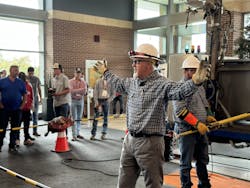 Tim Boswell of Evergy and his team put on an electrical safety demo in the hallway outside the meeting room at the convention center.